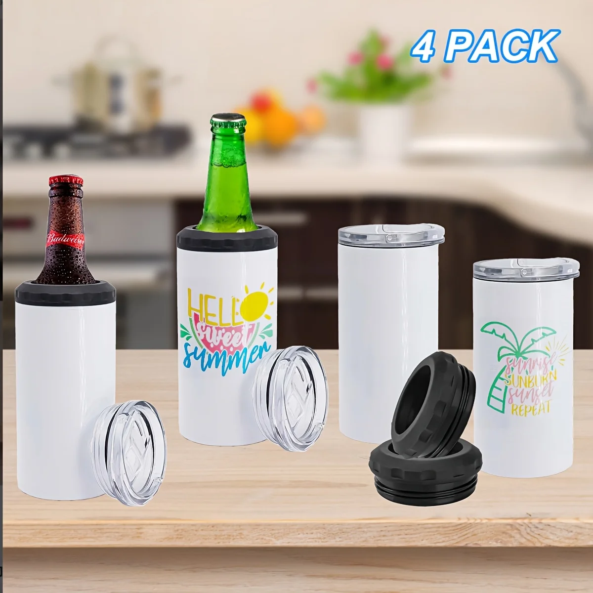 4 Pack Can Cooler Sublimation Blanks 4 in 1 Sublimation Stainless Steel Double Wall Insulated Sublimation Can with Splashproof Lid, Non-Slip Silicone Base, Suitable for Easter, Camping And Weddings
4 Pack Can Cooler Sublimation Blanks 4 in 1 Sublimation Stainless Steel Double Wall Insulated Sublimation Can with Splashproof Lid, Non-Slip Silicone Base, Suitable for Easter, Camping And Weddings