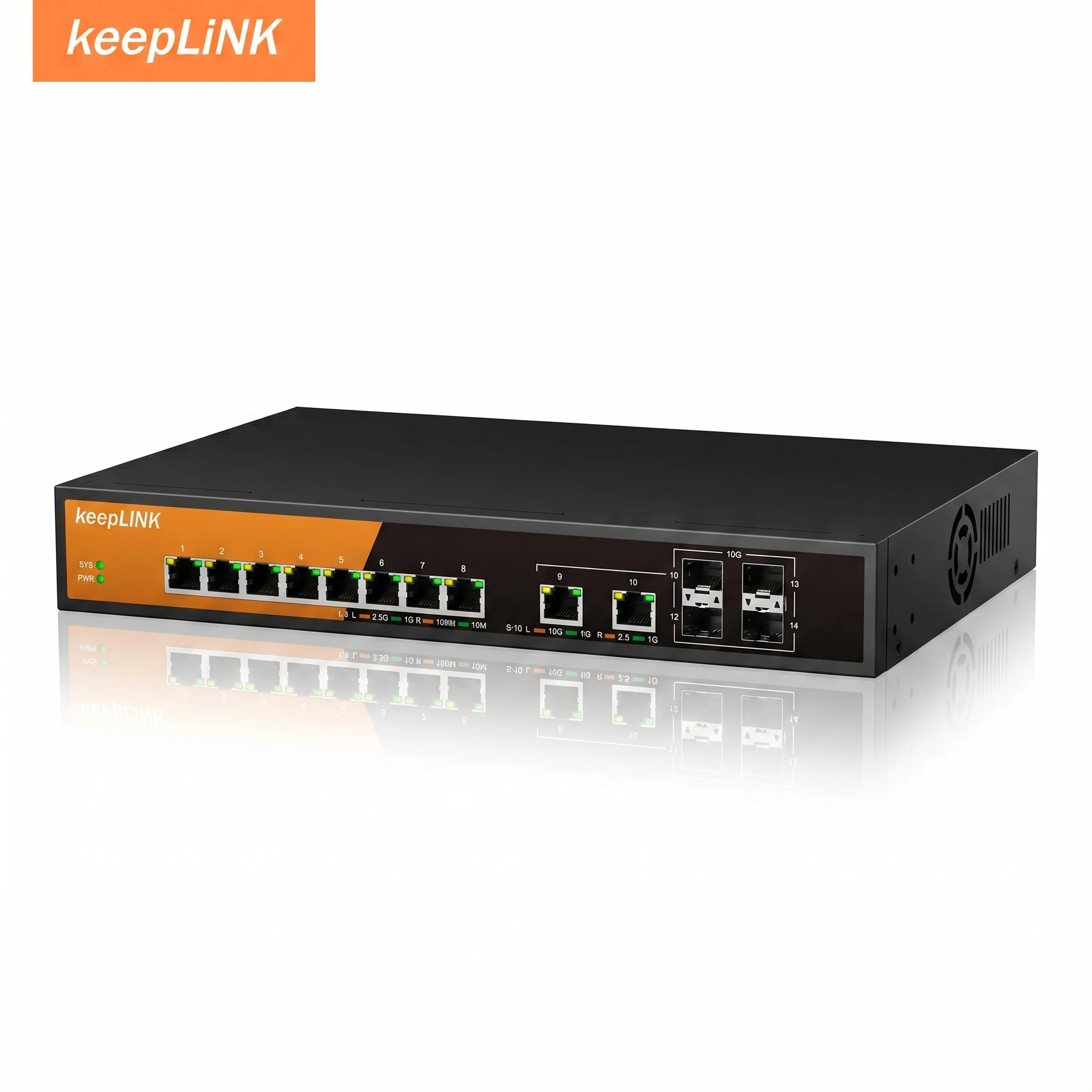 KeepLlink 14-Port Multi-Gig Switch: 8-Port 2.5G, 2-Port 10G RJ45 & 4-Port 10G SFP+ Uplink, Unmanaged Ethernet Switch for Gaming
KeepLlink 14-Port Multi-Gig Switch: 8-Port 2.5G, 2-Port 10G RJ45 & 4-Port 10G SFP+ Uplink, Unmanaged Ethernet Switch for Gaming