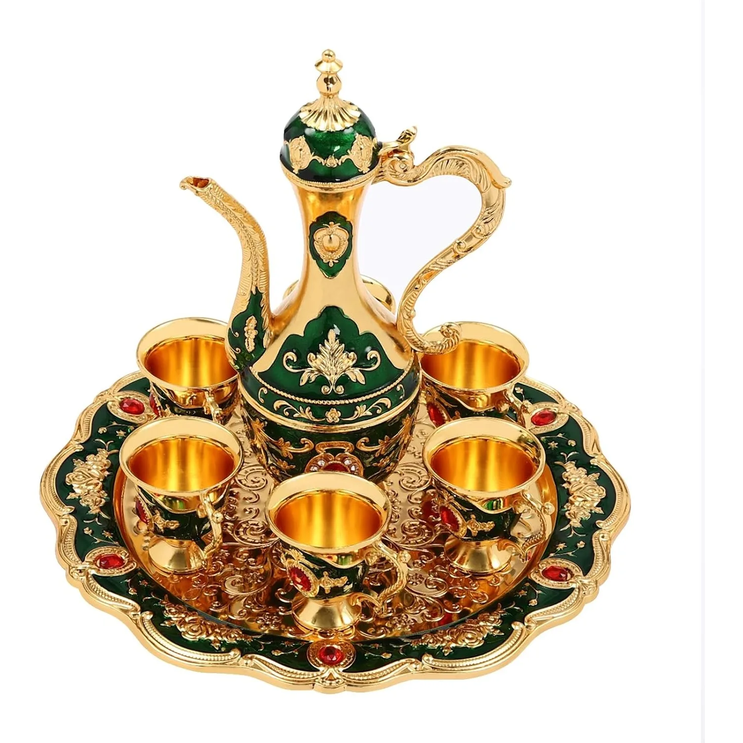 Turkish Tea Set, Vintage Coffee Cups Set with Pot & 6 Cups, Tea Glasses for Home Decor, Birthday/Christmas/Wedding (Gold, Green)
Turkish Tea Set, Vintage Coffee Cups Set with Pot & 6 Cups, Tea Glasses for Home Decor, Birthday/Christmas/Wedding (Gold, Green)