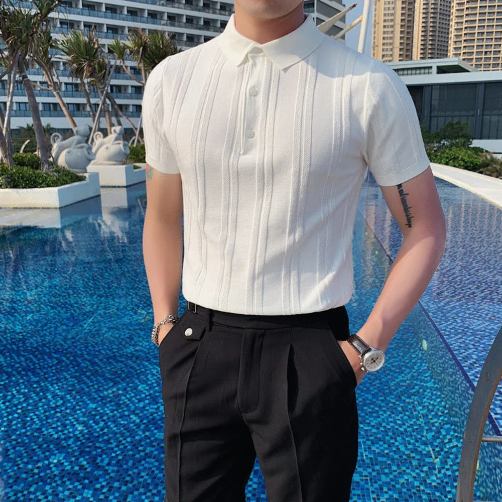 Polo Stripe Shirt Polo Camisa Hombre 5 Solid Polo Shirt Men British Slim Lapel Summer Man Ice Silk Short Sleeve Knitted Polo Men
Polo Stripe Shirt Polo Camisa Hombre 5 Solid Polo Shirt Men British Slim Lapel Summer Man Ice Silk Short Sleeve Knitted Polo Men