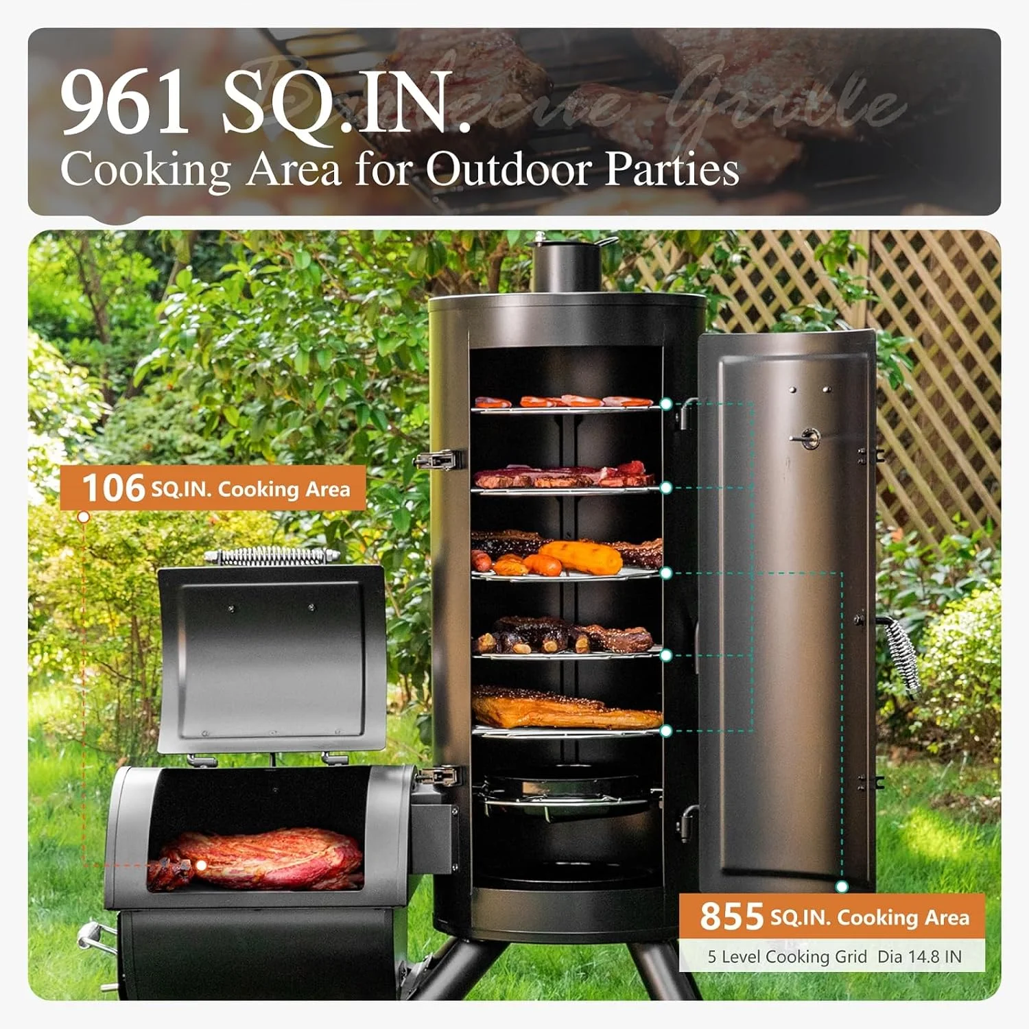 Heavy-Duty Vertical Offset Charcoal Smoker Extra Large Outdoor BBQ Gill with Offset Smoker
Heavy-Duty Vertical Offset Charcoal Smoker Extra Large Outdoor BBQ Gill with Offset Smoker