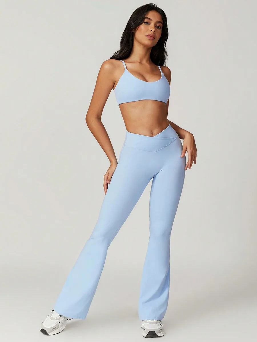 Womens 2-Piece Yoga Set: High Elasticity Sports Bra And Flared Leggings
Womens 2-Piece Yoga Set: High Elasticity Sports Bra And Flared Leggings