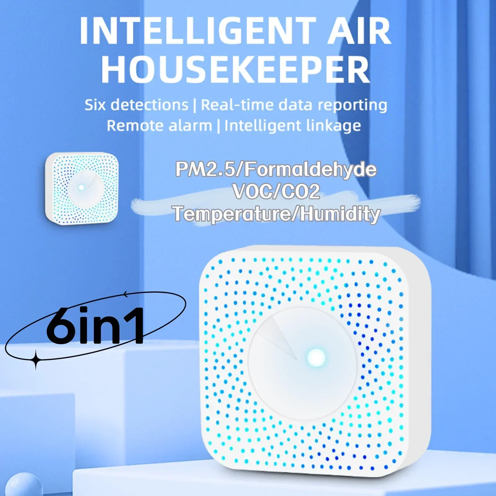 6-in-1 Smart Air Detector PM2.5/Formaldehyde/VOC/CO 2/Temperature/Humidity Detector Automated Air Detector Home Automation Kit
6-in-1 Smart Air Detector PM2.5/Formaldehyde/VOC/CO 2/Temperature/Humidity Detector Automated Air Detector Home Automation Kit