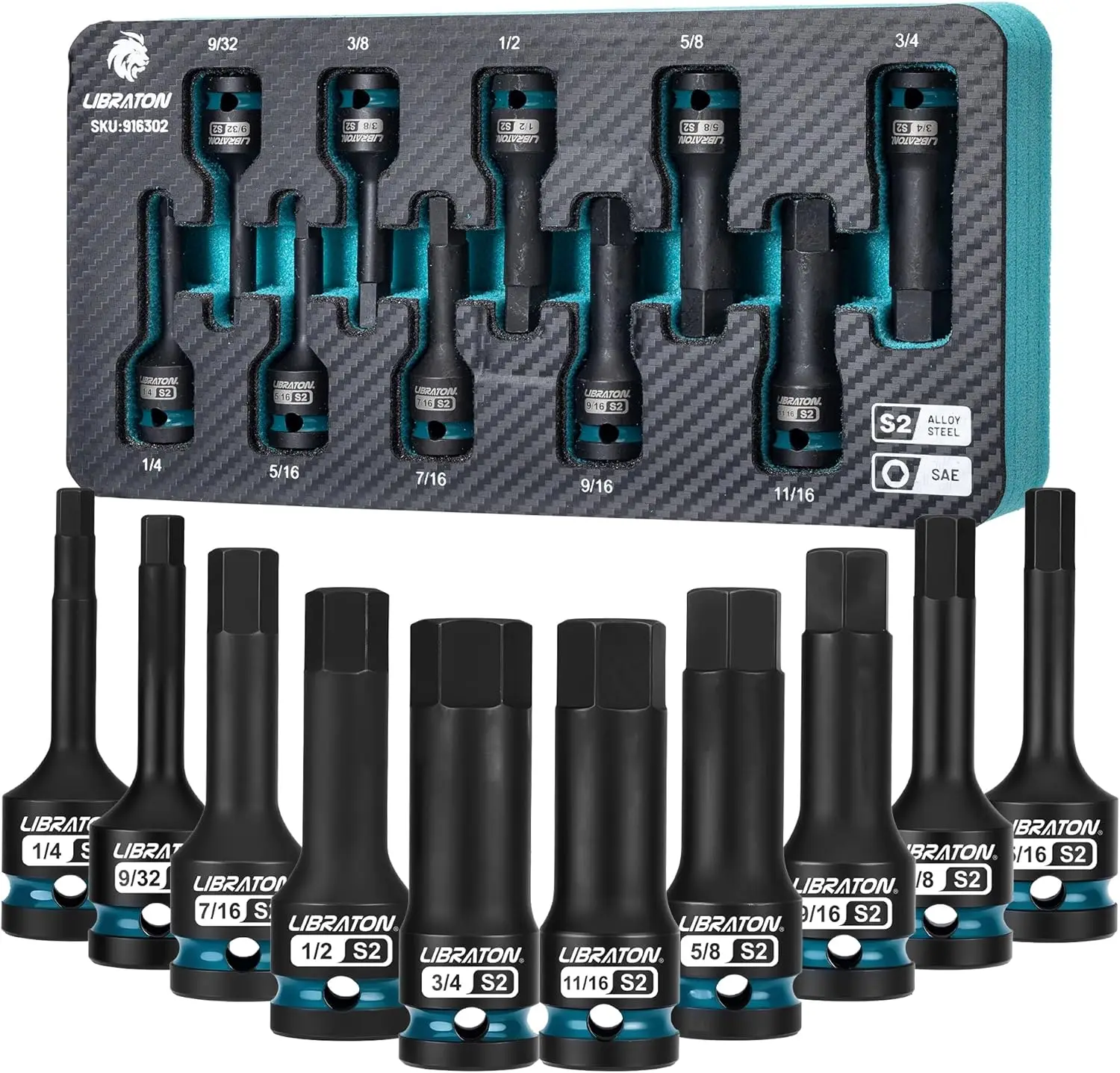 Impact Hex Bit Socket Set, 1/2' Dr, S2 Steel, 10PCS High Torque Sockets (SAE 1/4'-3/4') with XPE Case
Impact Hex Bit Socket Set, 1/2' Dr, S2 Steel, 10PCS High Torque Sockets (SAE 1/4'-3/4') with XPE Case