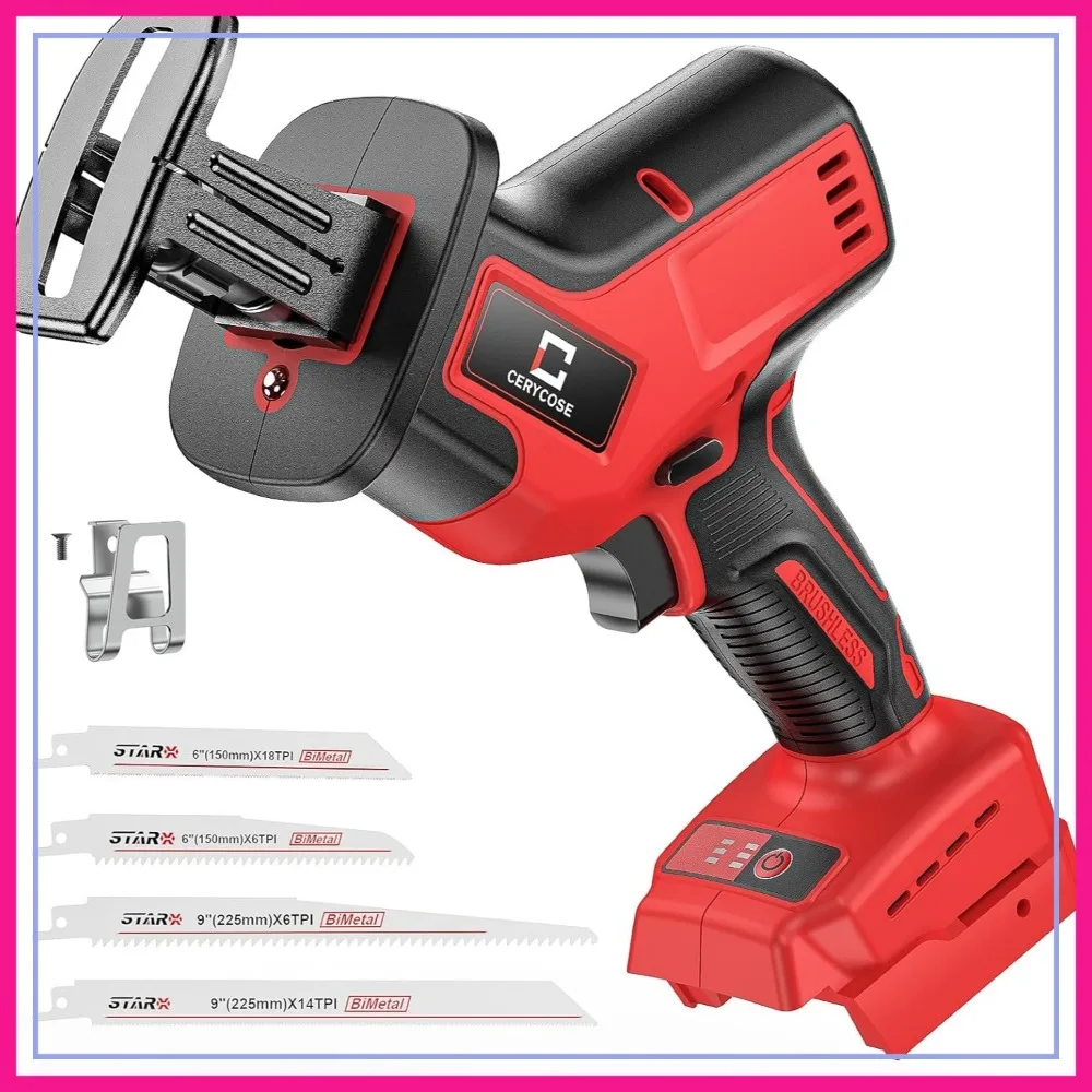 Cordless Brushless Reciprocating Saw, Compatible with 18V Batteries, Tool-Free Blade Change, 4 Blades Included
Cordless Brushless Reciprocating Saw, Compatible with 18V Batteries, Tool-Free Blade Change, 4 Blades Included