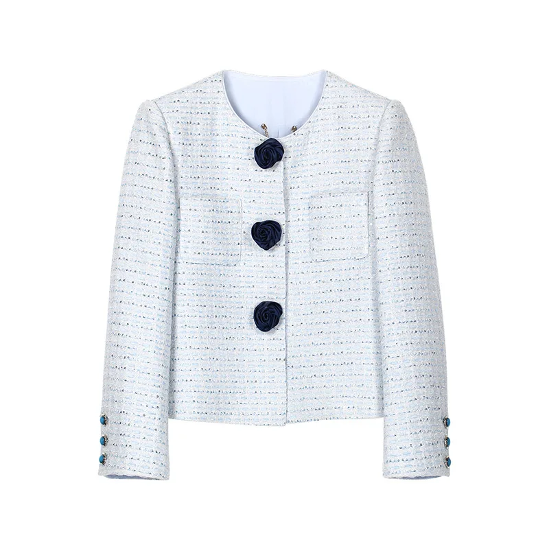 High-quality French Style Blue Rose Sweet Fragrance Coat Women Fashion Simple Elegant Autumn Winter Lady Tweed Short Coat
High-quality French Style Blue Rose Sweet Fragrance Coat Women Fashion Simple Elegant Autumn Winter Lady Tweed Short Coat