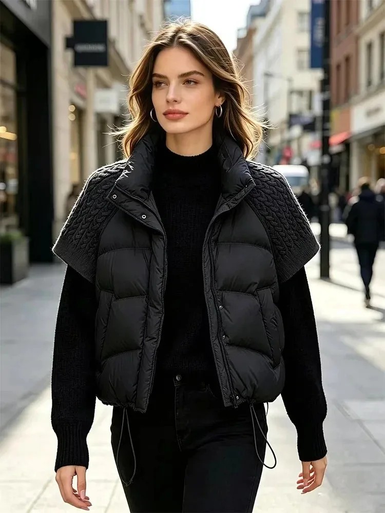 Short Puffer Jacket Sleeveless Duck Down Coat Warm Lightweight Patchwork Knitted Warm Drawstring Short Puffer Down Waistcoat
Short Puffer Jacket Sleeveless Duck Down Coat Warm Lightweight Patchwork Knitted Warm Drawstring Short Puffer Down Waistcoat