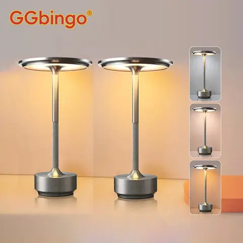 GGbingo 2PCS Rechargeable Wireless Table Lamp LED Touch Sensor Desktop Night Light Reading Lamp for Hotel Bar Bedroom Decor Light