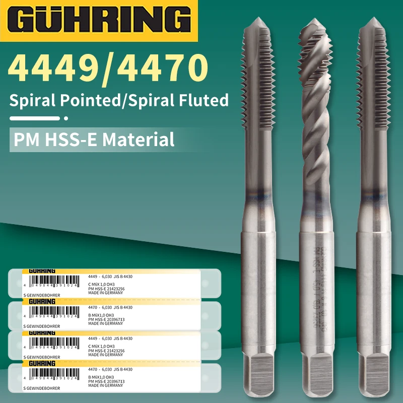 Germany GUHRING 4470 Spiral Point /4449 Spiral Flute Tap HSSE-PM Blind Hole & Through Hole Threading Tool
Germany GUHRING 4470 Spiral Point /4449 Spiral Flute Tap HSSE-PM Blind Hole & Through Hole Threading Tool