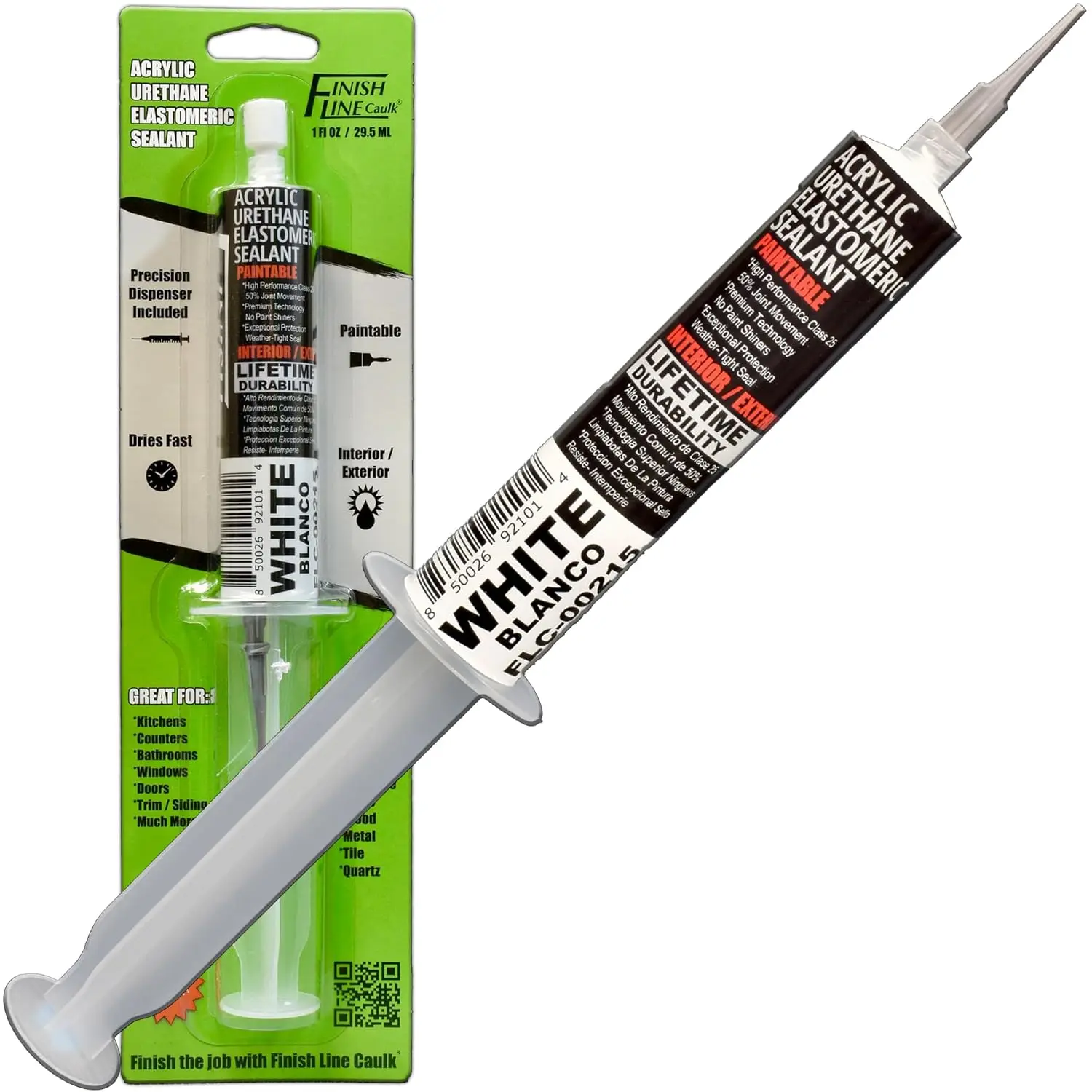 White Acrylic Urethane Elastomeric Sealant - 1 oz Precision Caulk Gun for Trim, Baseboards, Small Cracks - Flexible & Durable
White Acrylic Urethane Elastomeric Sealant - 1 oz Precision Caulk Gun for Trim, Baseboards, Small Cracks - Flexible & Durable