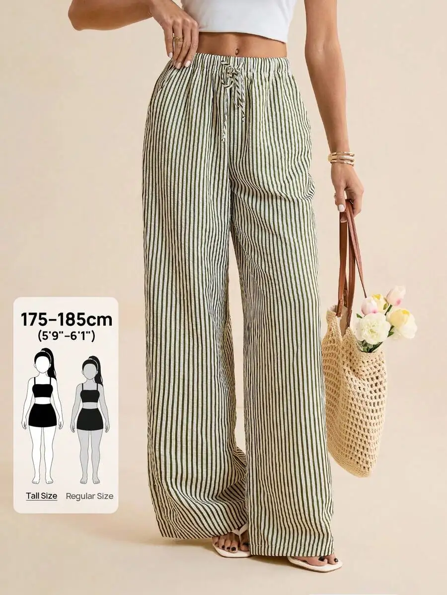 Tall Women Tie Waist Striped Wide Leg Loose Casual Pants
Tall Women Tie Waist Striped Wide Leg Loose Casual Pants