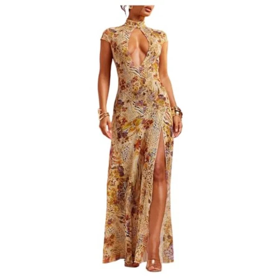 WDIRARA Women's Floral Animal Print Maxi Dress See Through Mock Neck High Split Ruffle Long Dress
WDIRARA Women's Floral Animal Print Maxi Dress See Through Mock Neck High Split Ruffle Long Dress