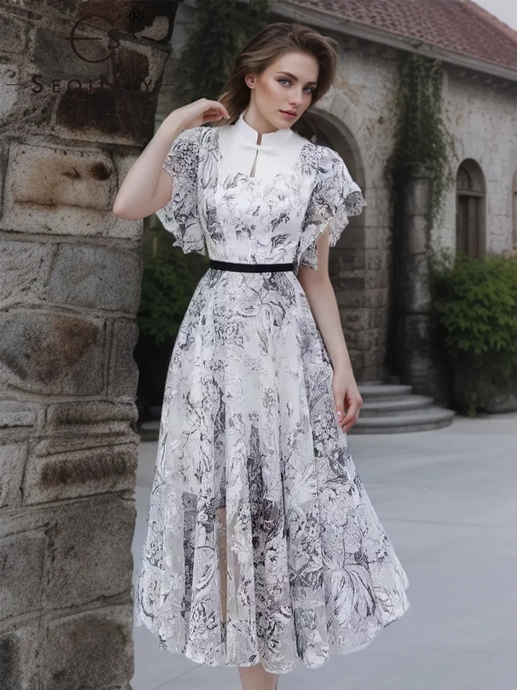 SEQINYY Elegant Midi Dress Summer Spring New Fashion Design Women Runway Short Ruffles Sleeve Vintage Flower Print Chiffon
SEQINYY Elegant Midi Dress Summer Spring New Fashion Design Women Runway Short Ruffles Sleeve Vintage Flower Print Chiffon