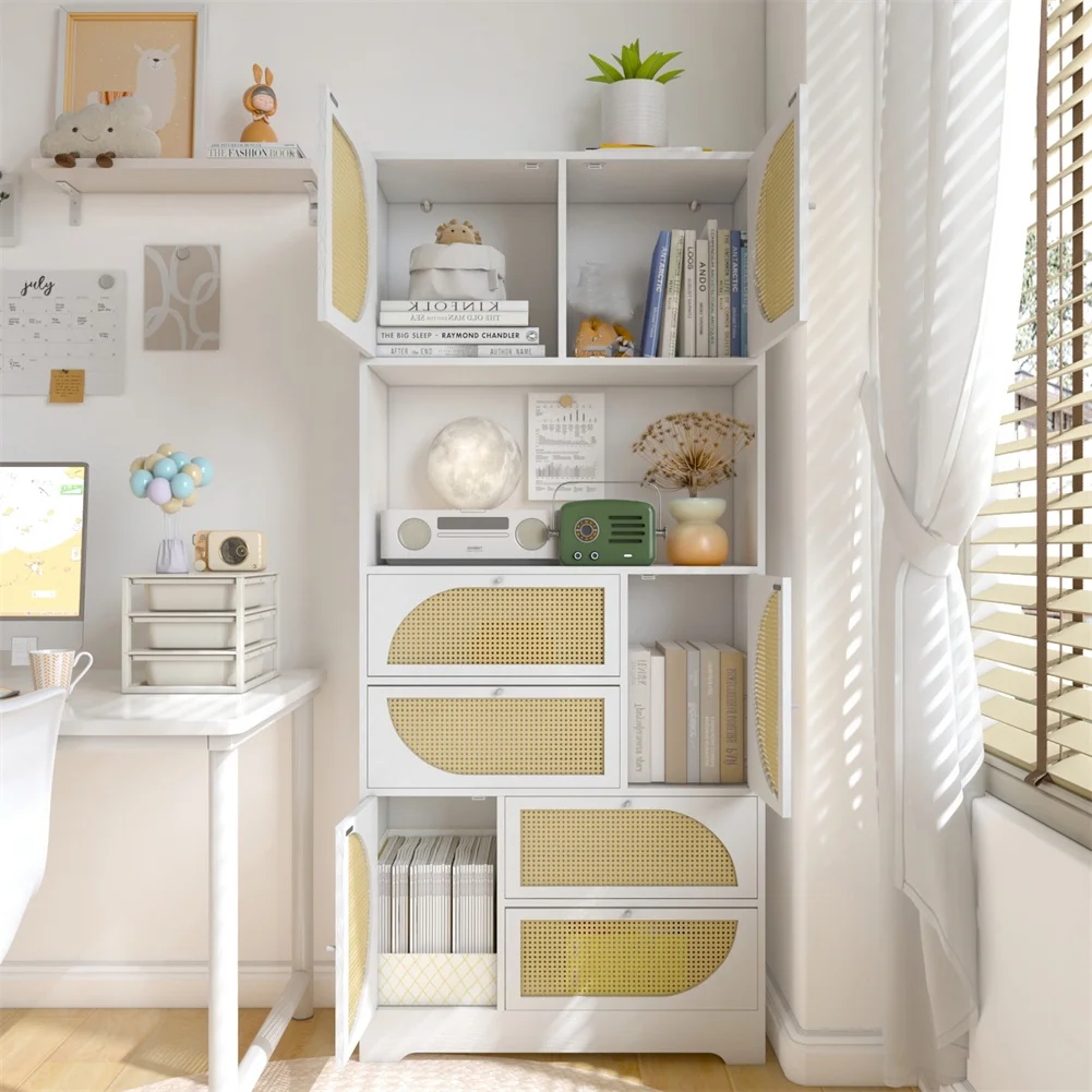 Modern Storage Cabinet Tall Floor Cabinet With 4 Rattan Doors 4 Drawers Power Outlet Large Countertop For Living Room Kitchen
Modern Storage Cabinet Tall Floor Cabinet With 4 Rattan Doors 4 Drawers Power Outlet Large Countertop For Living Room Kitchen