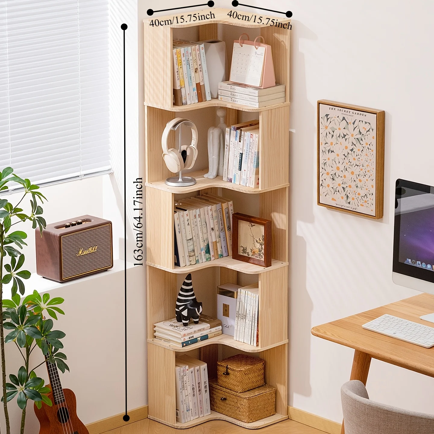 5-Shelf Corner Bookshelf, L-Shaped Solid Wood Floor-Standing Storage Rack, Space-Saving Design for Living Room & Home Office
5-Shelf Corner Bookshelf, L-Shaped Solid Wood Floor-Standing Storage Rack, Space-Saving Design for Living Room & Home Office