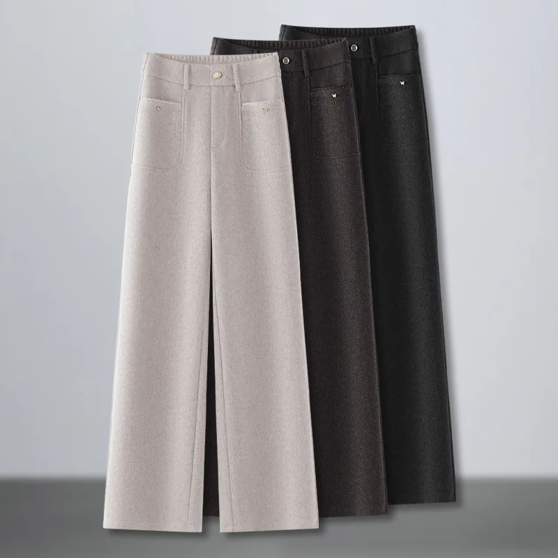 Элегантные пригородные шерстяные широкие брюки для женщин, осень и зима, новый корейский стиль, высокая талия, утягивающие, драпированные, универсальные брюки
Элегантные пригородные шерстяные широкие брюки для женщин, осень и зима, новый корейский стиль, высокая талия, утягивающие, драпированные, универсальные брюки