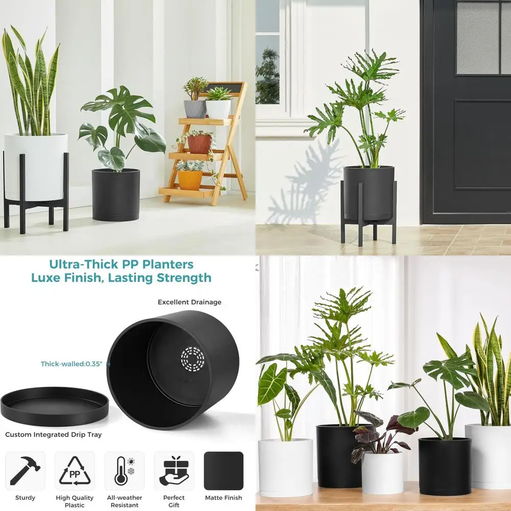 14-дюймовый большой цилиндрический горшок для растений с дренажем и съемным поддоном, из толстостенного пластика, матовый черный, подходит для использования в помещении
14-дюймовый большой цилиндрический горшок для растений с дренажем и съемным поддоном, из толстостенного пластика, матовый черный, подходит для использования в помещении