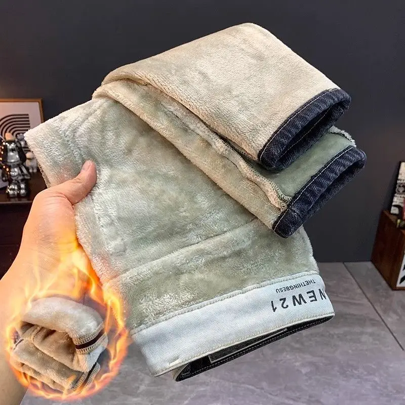 Thickened Fleece Men's Jeans Winter Loose Slimming Long Pants Korean Style Fashion Brand Middle Waist Button Closure Daily Wear
Thickened Fleece Men's Jeans Winter Loose Slimming Long Pants Korean Style Fashion Brand Middle Waist Button Closure Daily Wear