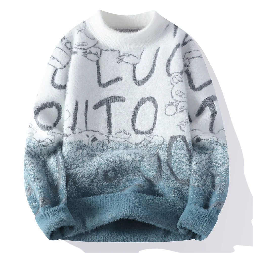 Men's gradient trendy brand mink fleece casual sweater, men's round neck base layer, men's semi-high neck knitted sweater
Men's gradient trendy brand mink fleece casual sweater, men's round neck base layer, men's semi-high neck knitted sweater