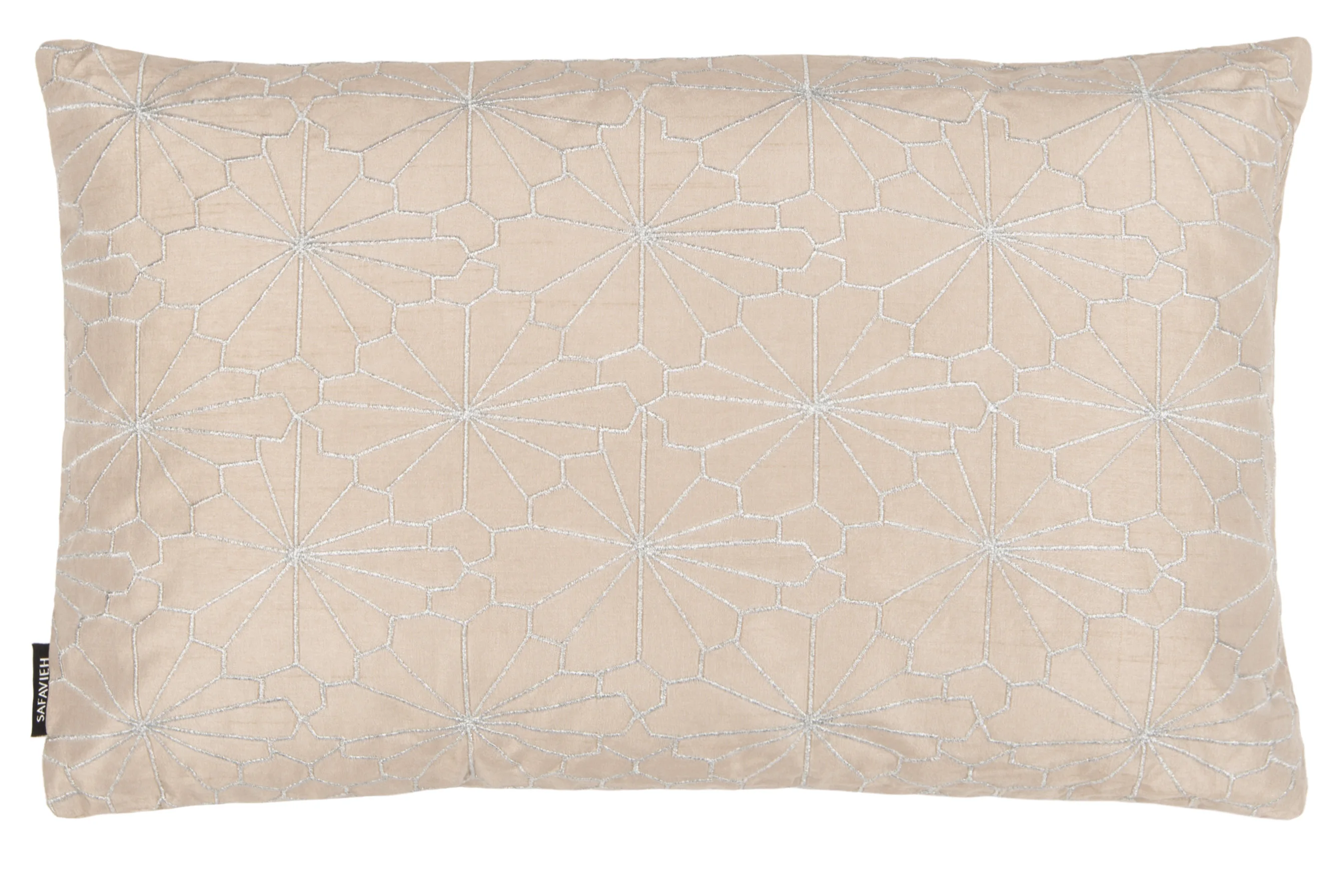 Floral geometric plush pillow 12 by 20 inches in champagne and silver tones
Floral geometric plush pillow 12 by 20 inches in champagne and silver tones