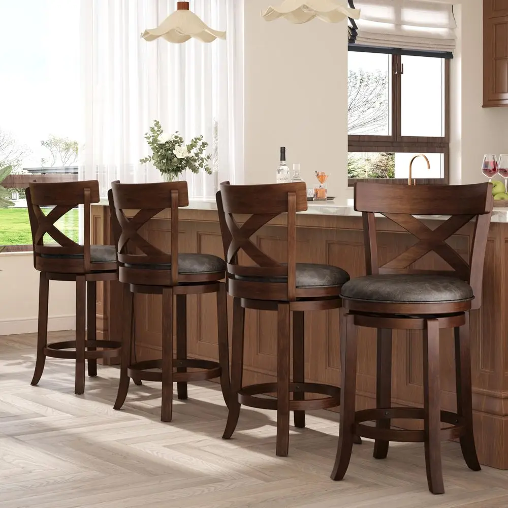 Swivel Bar Stools with Backs, 26 Inch Bar Stools Set of 4, Wooden Bar Stools, 360 Degrees Bar Chairs with Solid Wood Legs amp W
Swivel Bar Stools with Backs, 26 Inch Bar Stools Set of 4, Wooden Bar Stools, 360 Degrees Bar Chairs with Solid Wood Legs amp W