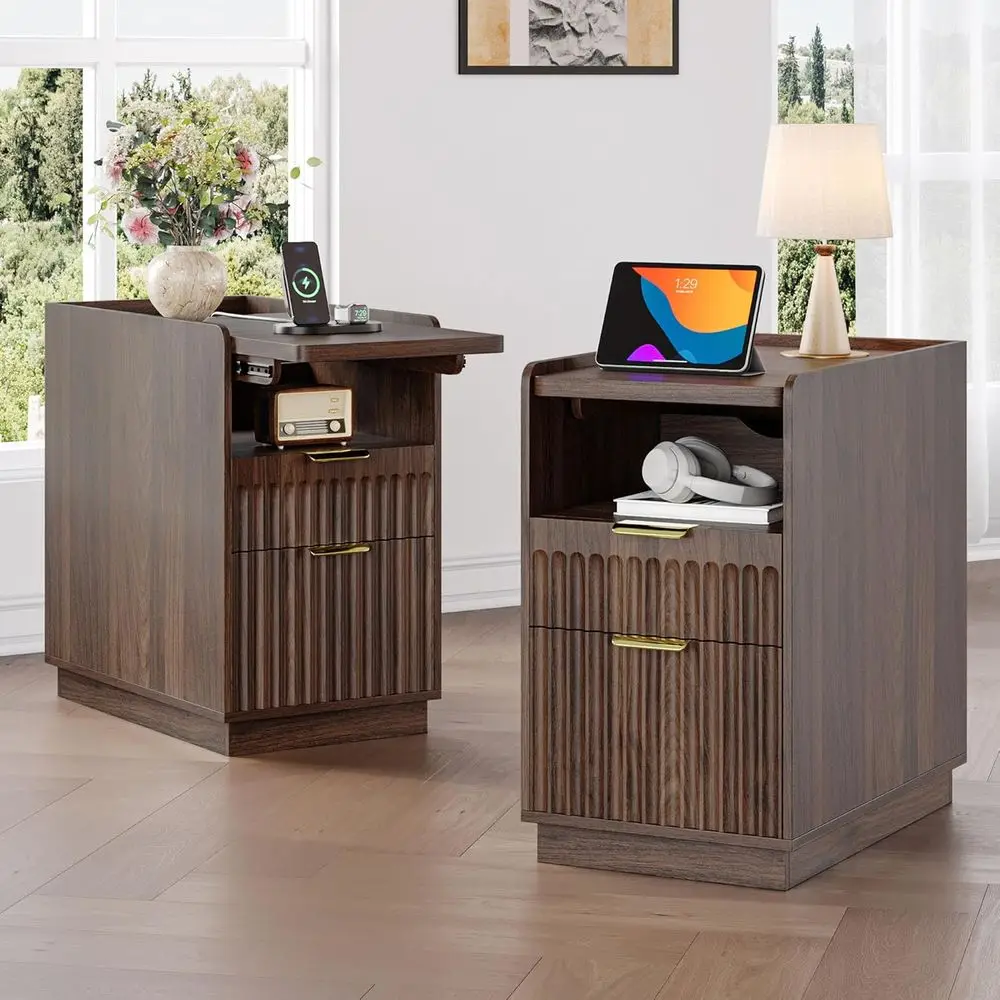 2-Piece Walnut End Table Set with Charging Station, Ideal for Living Room or Bedroom
2-Piece Walnut End Table Set with Charging Station, Ideal for Living Room or Bedroom