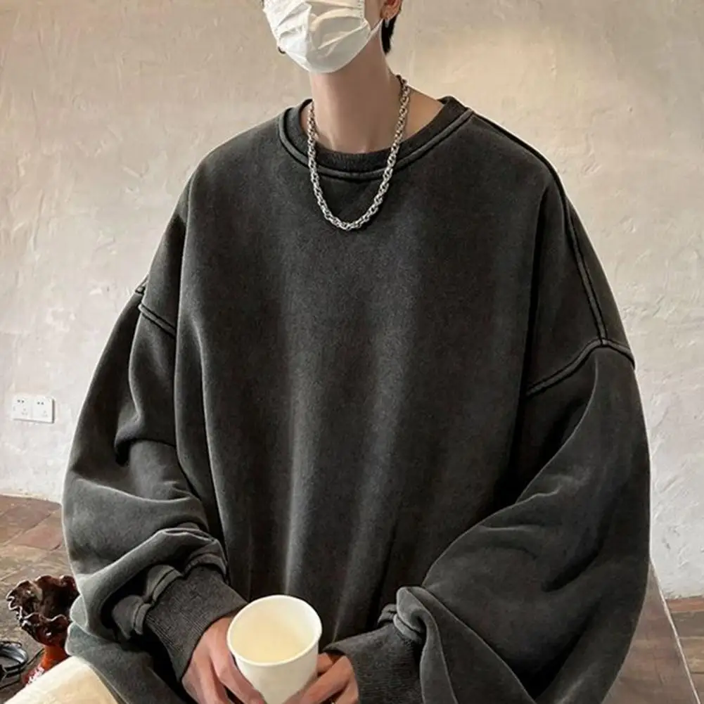 Pullover Sweatshirt Vintage Loose Solid Color Warm Pullover Stylish Men's Streetwear for Fall Winter with Mid-length O-neck
Pullover Sweatshirt Vintage Loose Solid Color Warm Pullover Stylish Men's Streetwear for Fall Winter with Mid-length O-neck