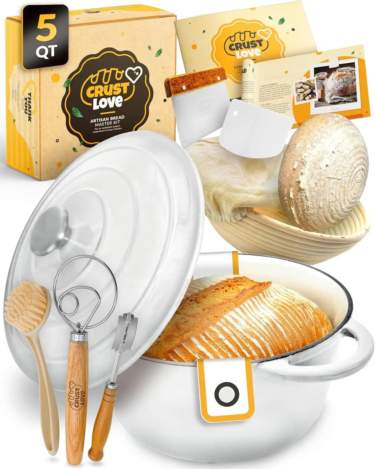 5QT Enameled Cast Iron Bread Oven with Lid, Baking Pan, Proofing Basket, Scoring Tool for Sourdough and Artisan Bread
5QT Enameled Cast Iron Bread Oven with Lid, Baking Pan, Proofing Basket, Scoring Tool for Sourdough and Artisan Bread