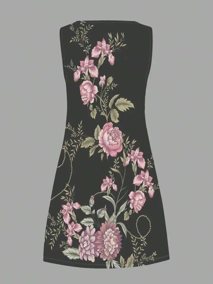 Floral Print Sleeveless A-Line Dress With Round Neck For Casual Wear
Floral Print Sleeveless A-Line Dress With Round Neck For Casual Wear