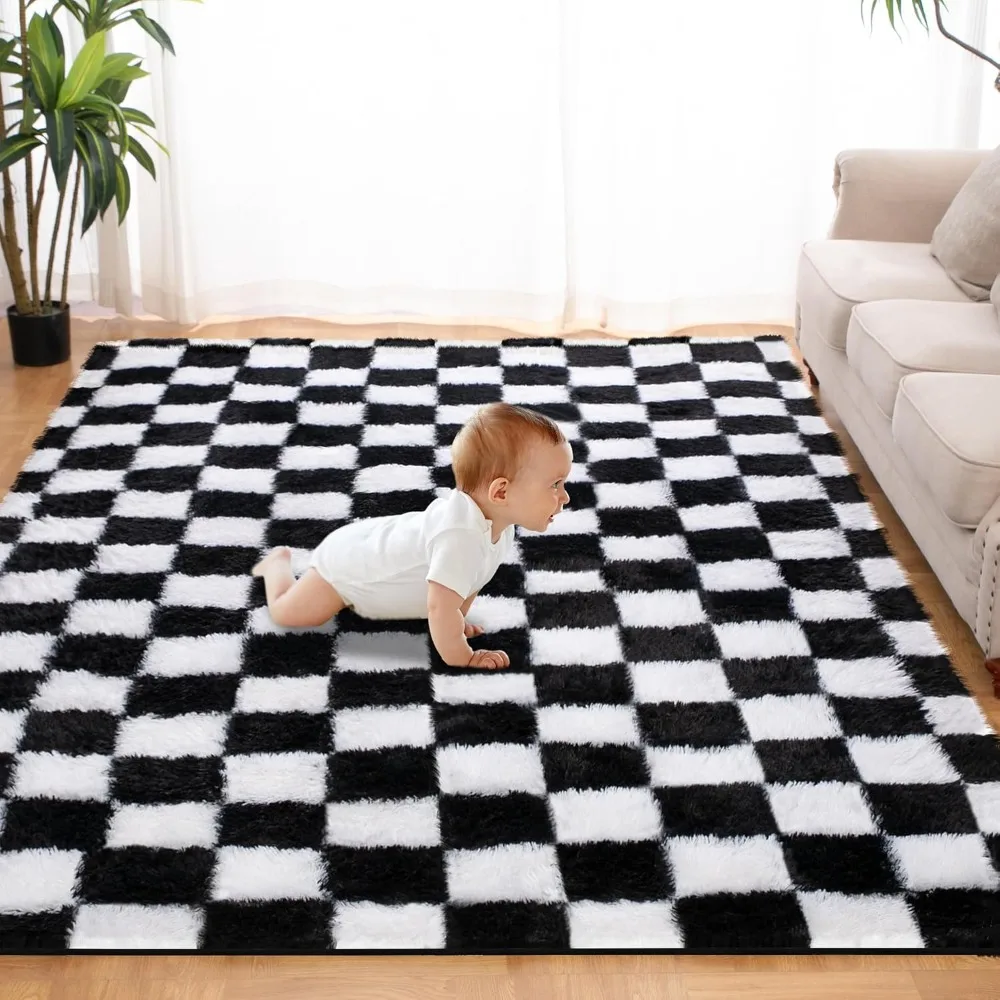 Super Soft Rug for Bedroom, 5x7 Ft Black and White Area Rug Classic Checkered Shaggy Anti-Skid High Pile Soft Fluffy Rug Fuzzy
Super Soft Rug for Bedroom, 5x7 Ft Black and White Area Rug Classic Checkered Shaggy Anti-Skid High Pile Soft Fluffy Rug Fuzzy