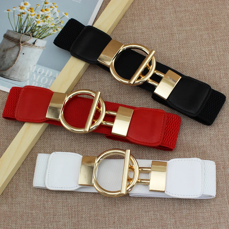 Women Decorative Red White Black Belts 4cm Dress Waist Elastic Wide Girdle Simple Gold Round Buckle
Women Decorative Red White Black Belts 4cm Dress Waist Elastic Wide Girdle Simple Gold Round Buckle