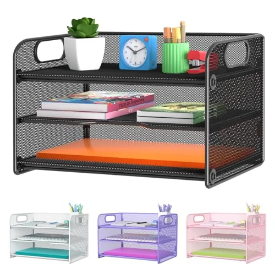 3 Tier Letter Tray Paper Organizer with Handle, Mesh Desk Organizer Paper Sorter File Rack Shelves, Black
3 Tier Letter Tray Paper Organizer with Handle, Mesh Desk Organizer Paper Sorter File Rack Shelves, Black