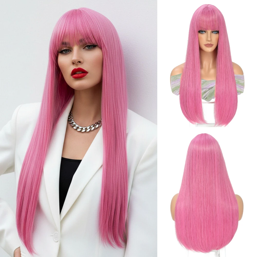 Women Long Straight Trendy Wig Synthetic Hair Natural Daily Cosplay Rose Pink with Cur Bang
Women Long Straight Trendy Wig Synthetic Hair Natural Daily Cosplay Rose Pink with Cur Bang