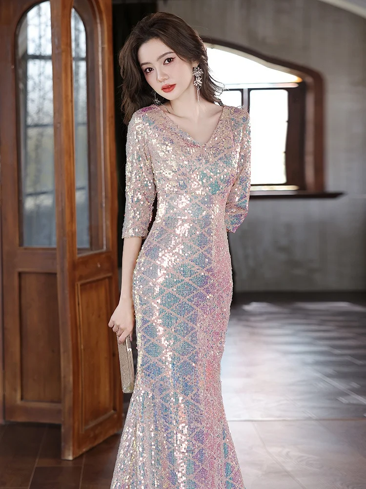 iny Sequin Evening Gown Luxury mat 2023 New High-End Ele Host Year Conference Ball Gown Tail Skirt
iny Sequin Evening Gown Luxury mat 2023 New High-End Ele Host Year Conference Ball Gown Tail Skirt