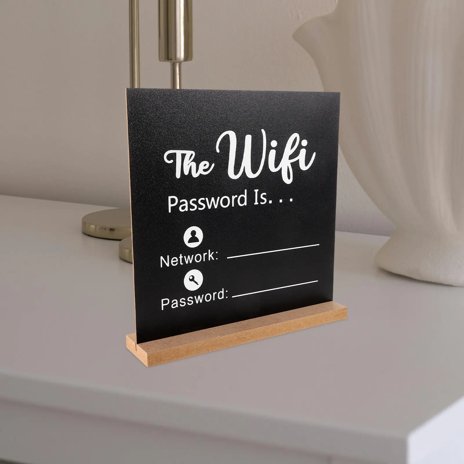 Wooden WiFi Password Sign Tabletop Chalkboard Writable Plaque Desktop Display Board for Home Office Hotel WiFi Reminder Decor
Wooden WiFi Password Sign Tabletop Chalkboard Writable Plaque Desktop Display Board for Home Office Hotel WiFi Reminder Decor