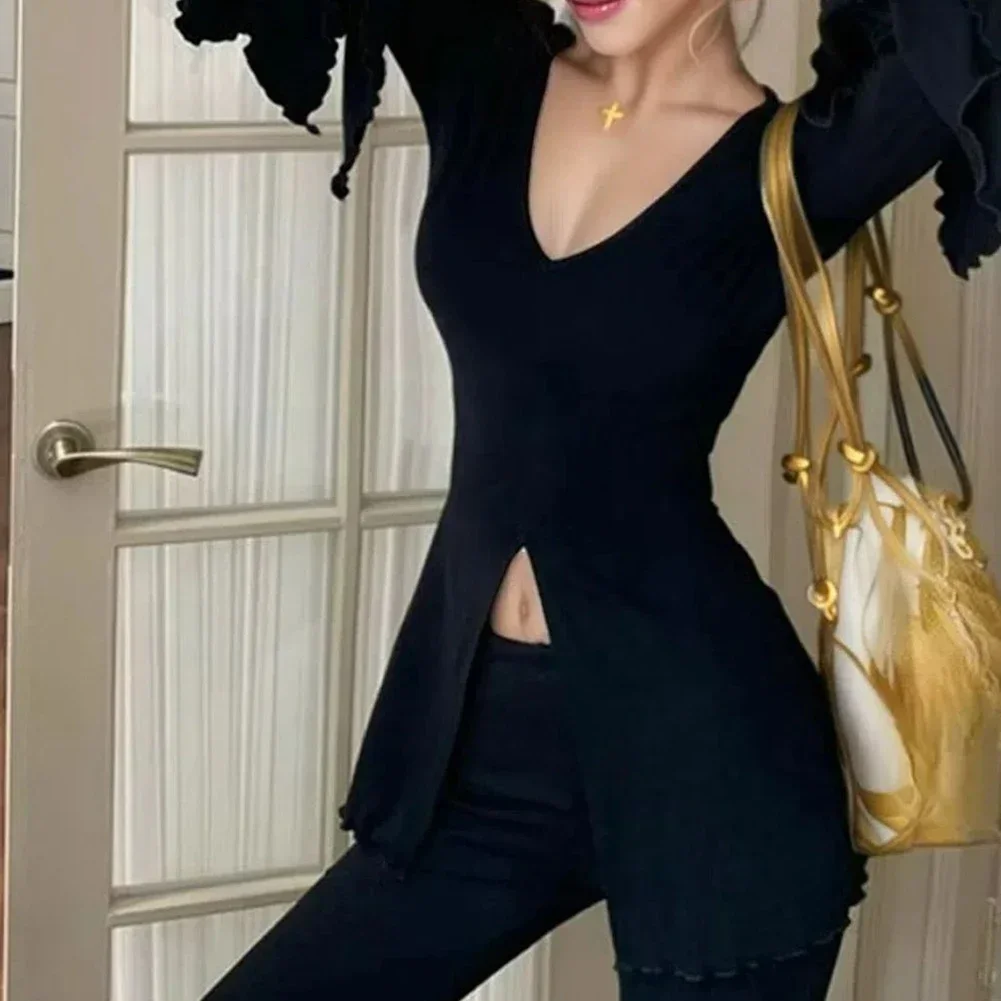 Casual Outing Daily Use Ladies T-Shirt Casual T-Shirt Stylish Trumpet Sleeve T Shirt Kawaii Style Black Color Polyester Fabric
Casual Outing Daily Use Ladies T-Shirt Casual T-Shirt Stylish Trumpet Sleeve T Shirt Kawaii Style Black Color Polyester Fabric