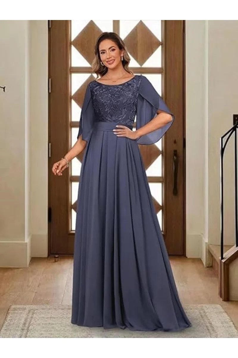 Cape Sleeve Mother of The Bride Dresses with Bow Mermaid Lace Appliques Long Chiffon Lace Formal Dress for Wedding
Cape Sleeve Mother of The Bride Dresses with Bow Mermaid Lace Appliques Long Chiffon Lace Formal Dress for Wedding