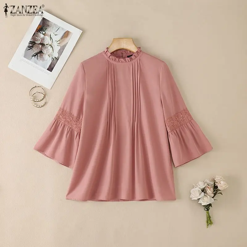 Lace Paneled 3/4 Flare Sleeves Blouses for Woman Vintage Ruffled Trim O-Neck Pintuck Tops ZANZEA Daily Casual Blusas de Mujer
Lace Paneled 3/4 Flare Sleeves Blouses for Woman Vintage Ruffled Trim O-Neck Pintuck Tops ZANZEA Daily Casual Blusas de Mujer