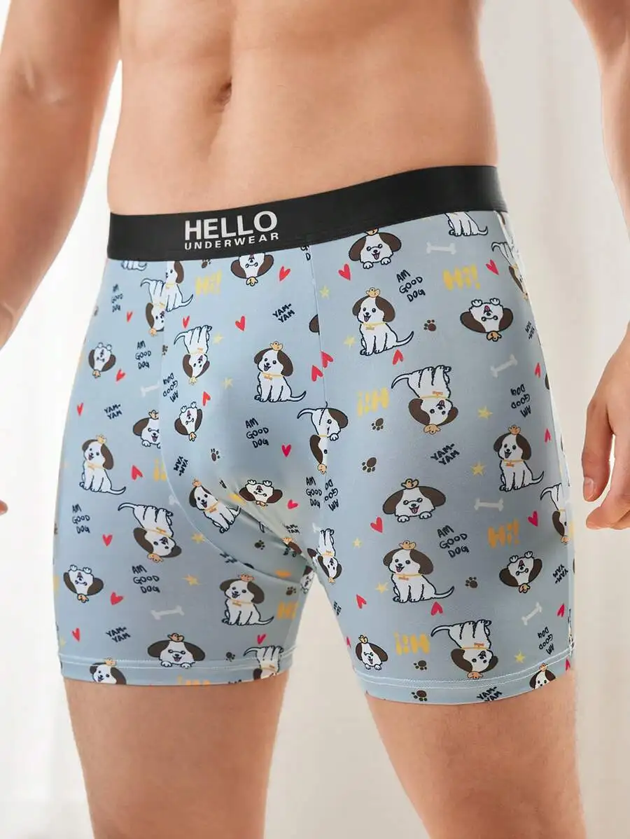 Mens Cartoon Dog Print Boxer Shorts With Letter Design
Mens Cartoon Dog Print Boxer Shorts With Letter Design