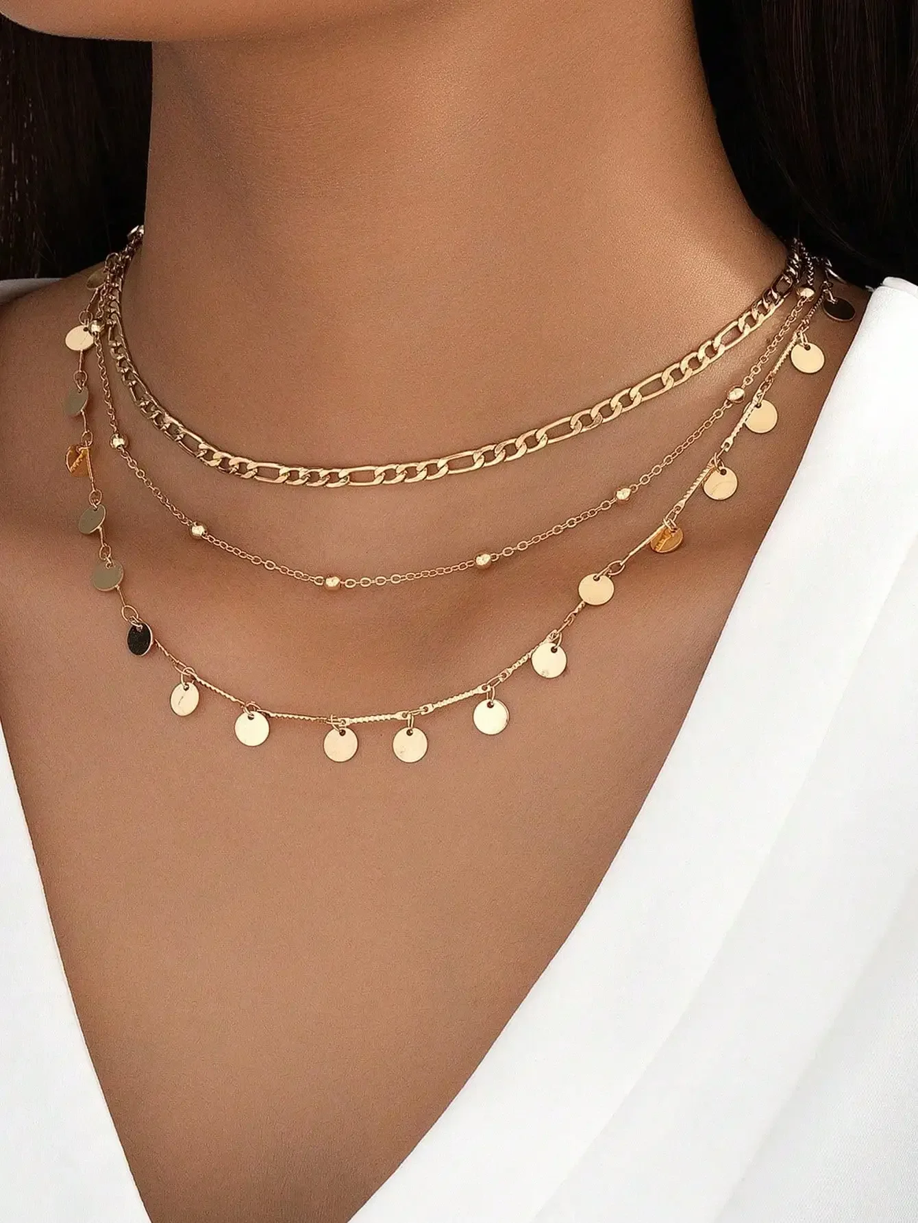 Gold Tone Multi-Layer Chain Necklace with Round Disc Charms for Women
Gold Tone Multi-Layer Chain Necklace with Round Disc Charms for Women