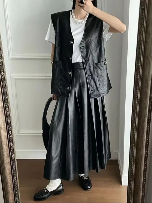 Ele High Waist PU Leather Skirt Women's Autumn Winter Vintage Sle Slimming Midi Length Pleated f Body Skirt
Ele High Waist PU Leather Skirt Women's Autumn Winter Vintage Sle Slimming Midi Length Pleated f Body Skirt