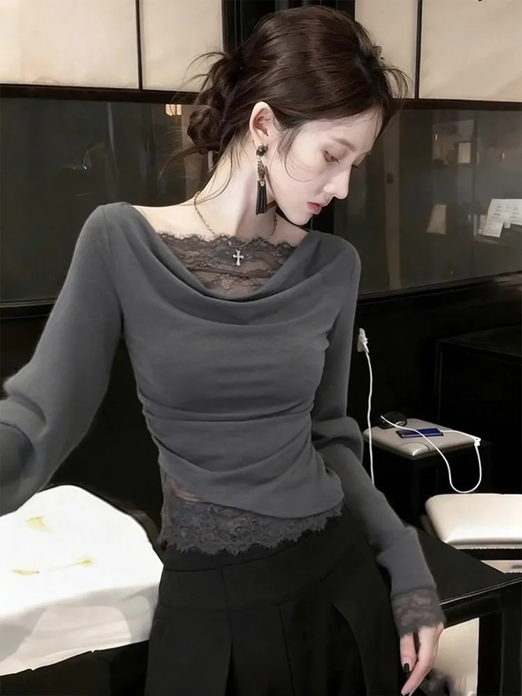 Женская весенняя новинка: Модная базовая футболка с кружевными вставками, из смесового хлопка и полиэстера, для ношения под одеждой.
Женская весенняя новинка: Модная базовая футболка с кружевными вставками, из смесового хлопка и полиэстера, для ношения под одеждой.