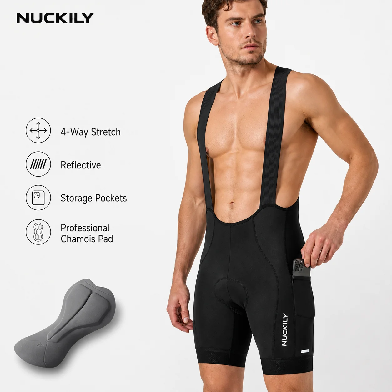 NUCKILY Men Cycling Bib Shorts Padded Bike Shorts 3D Sponge Pad 8H Breathable Reflective Rear Pockets Anti Slip MTB Roadwear
NUCKILY Men Cycling Bib Shorts Padded Bike Shorts 3D Sponge Pad 8H Breathable Reflective Rear Pockets Anti Slip MTB Roadwear