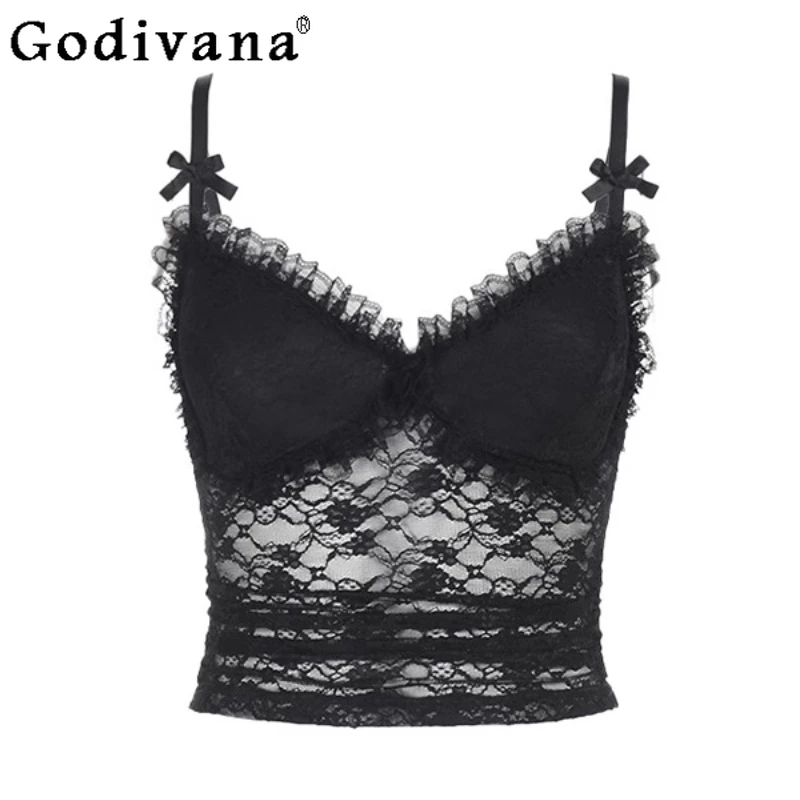 Elegant Lace Triangle Cup Chest Pad Personalized Street Suspender Top Hollow Slim Sexy Cool Girl Solid Color Short Vest Tops
Elegant Lace Triangle Cup Chest Pad Personalized Street Suspender Top Hollow Slim Sexy Cool Girl Solid Color Short Vest Tops