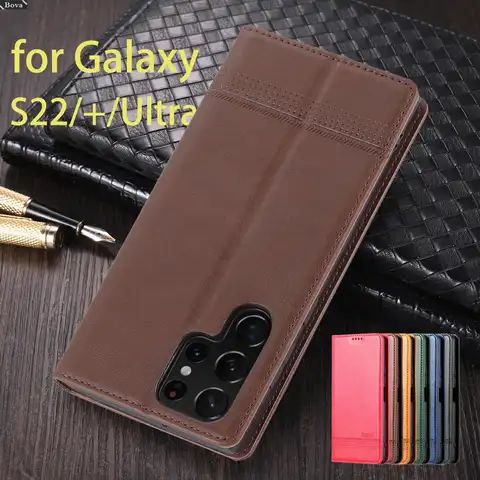 Deluxe Magnetic Adsorption Leather Fitted Case for Samsung Galaxy S22+ S23 + Ultra S 22 Flip Cover Protective Case Fundas Coque