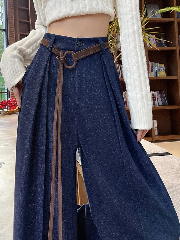 Женские широкие брюки Laid-ba с двойной высокой талией, осенне-зимние, новые, с поясом, свободные, повседневные, в пол
Женские широкие брюки Laid-ba с двойной высокой талией, осенне-зимние, новые, с поясом, свободные, повседневные, в пол