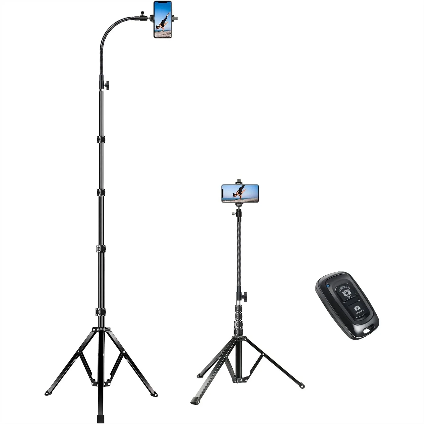 81in Flexible Tripod Stand for iPhone with Adjustable Gooseneck and Remote, Compatible with iPhone 13 Pro Max, Android Phone
81in Flexible Tripod Stand for iPhone with Adjustable Gooseneck and Remote, Compatible with iPhone 13 Pro Max, Android Phone