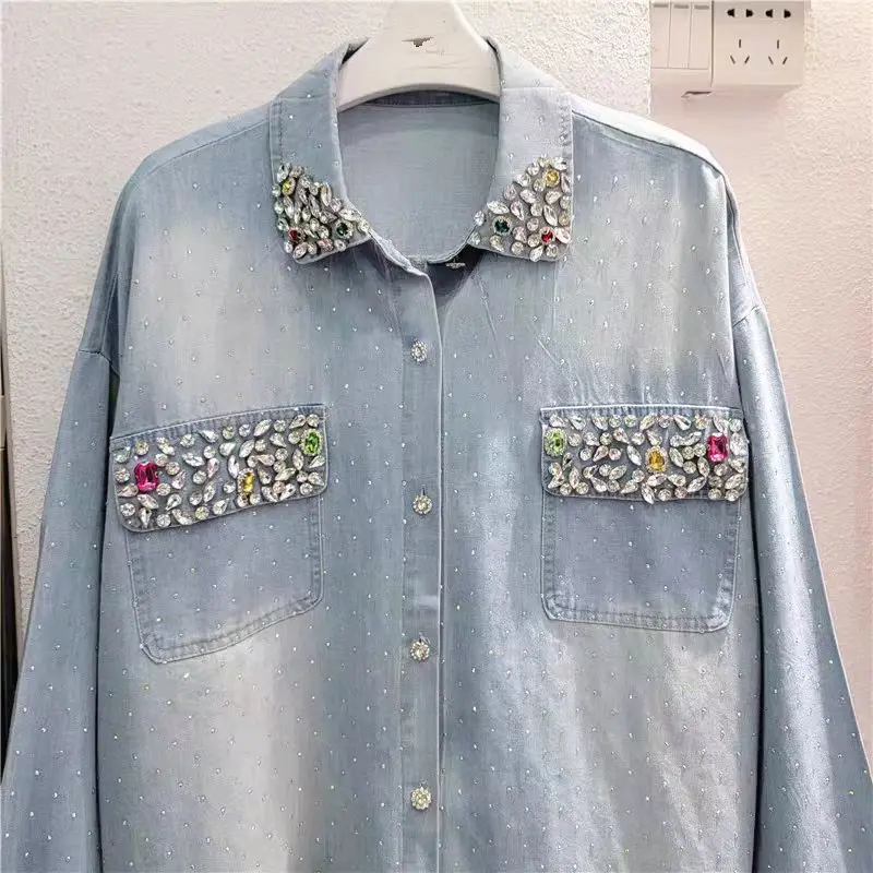 New In Autumn Spring Trend Diamonds Stitch Y2K Denim Shirts and Blouses Women's Oversized Casual Denim Top Jacket Woman Clothes
New In Autumn Spring Trend Diamonds Stitch Y2K Denim Shirts and Blouses Women's Oversized Casual Denim Top Jacket Woman Clothes