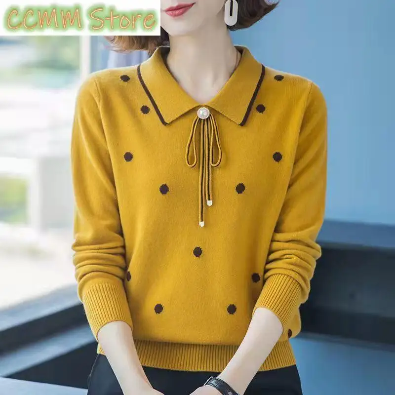 Spring Autumn Casual Polka Dot Peter Pan Collar Sweaters Female Clothing Solid Color Bow Chic Pearl Button Loose Jumpers
Spring Autumn Casual Polka Dot Peter Pan Collar Sweaters Female Clothing Solid Color Bow Chic Pearl Button Loose Jumpers