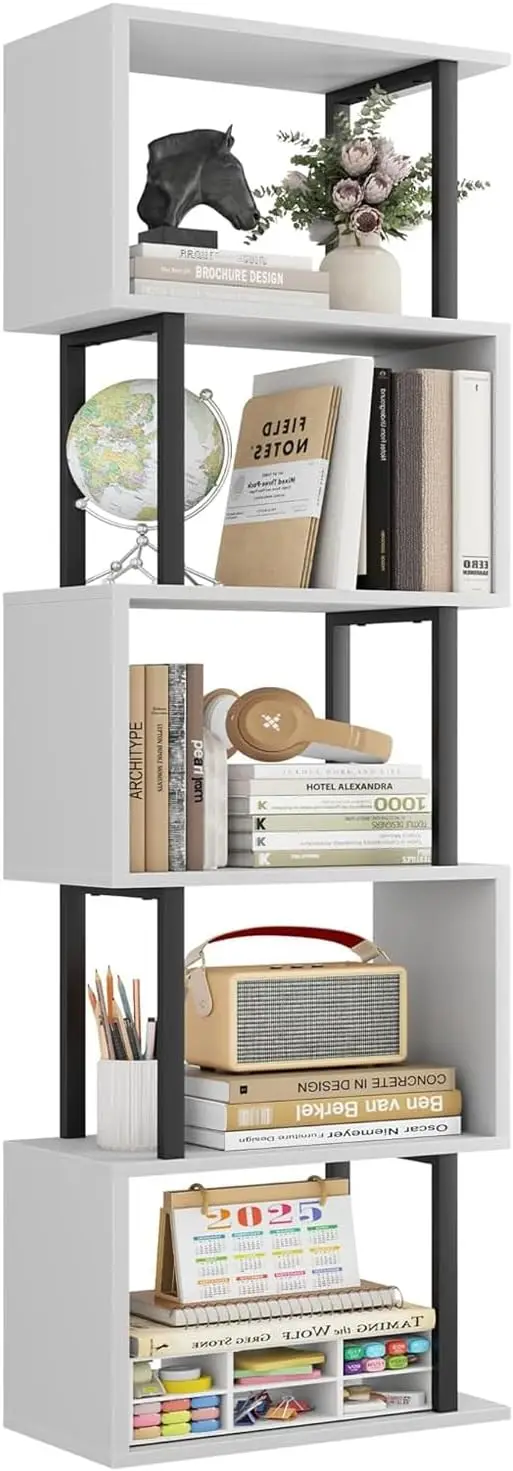 5-Tier S-Shaped Geometric Bookcase, Wood Decorative Storage Shelves for Living Room Bedroom Home Office, White
5-Tier S-Shaped Geometric Bookcase, Wood Decorative Storage Shelves for Living Room Bedroom Home Office, White